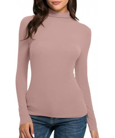 Women Mock Turtle Neck Long Sleeve Tunic Pullover Fall Winter High Neck Undershirt Slim Fit Basic Casual Tee Tops 014 Pink $7...