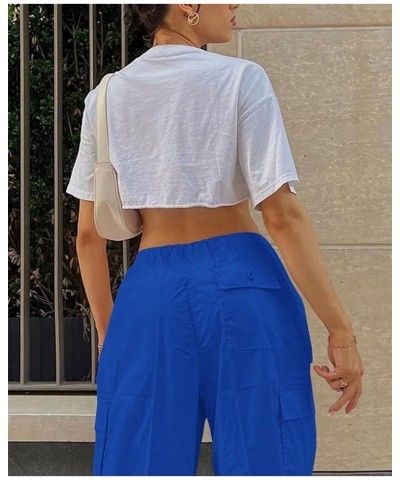 Parachute Pants for Women, Cargo Pants Women Baggy, Y2K Low Waist Wide Leg Baggy Relaxed Jogger Pants Blue $20.13 Pants