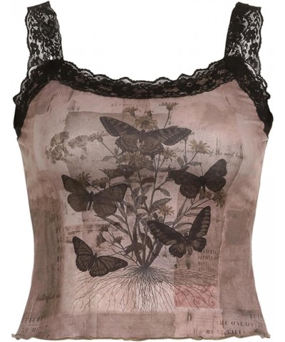 Women's Gothic Lace Tank Top Sexy Goth Emo Crop Shirt Grunge Outfit Tops Cami Brown-2 $11.69 Tops