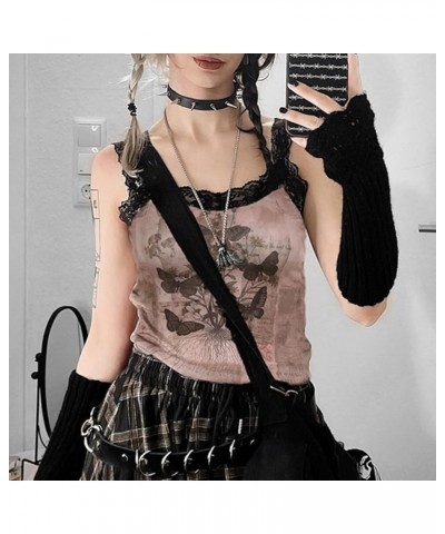 Women's Gothic Lace Tank Top Sexy Goth Emo Crop Shirt Grunge Outfit Tops Cami Brown-2 $11.69 Tops