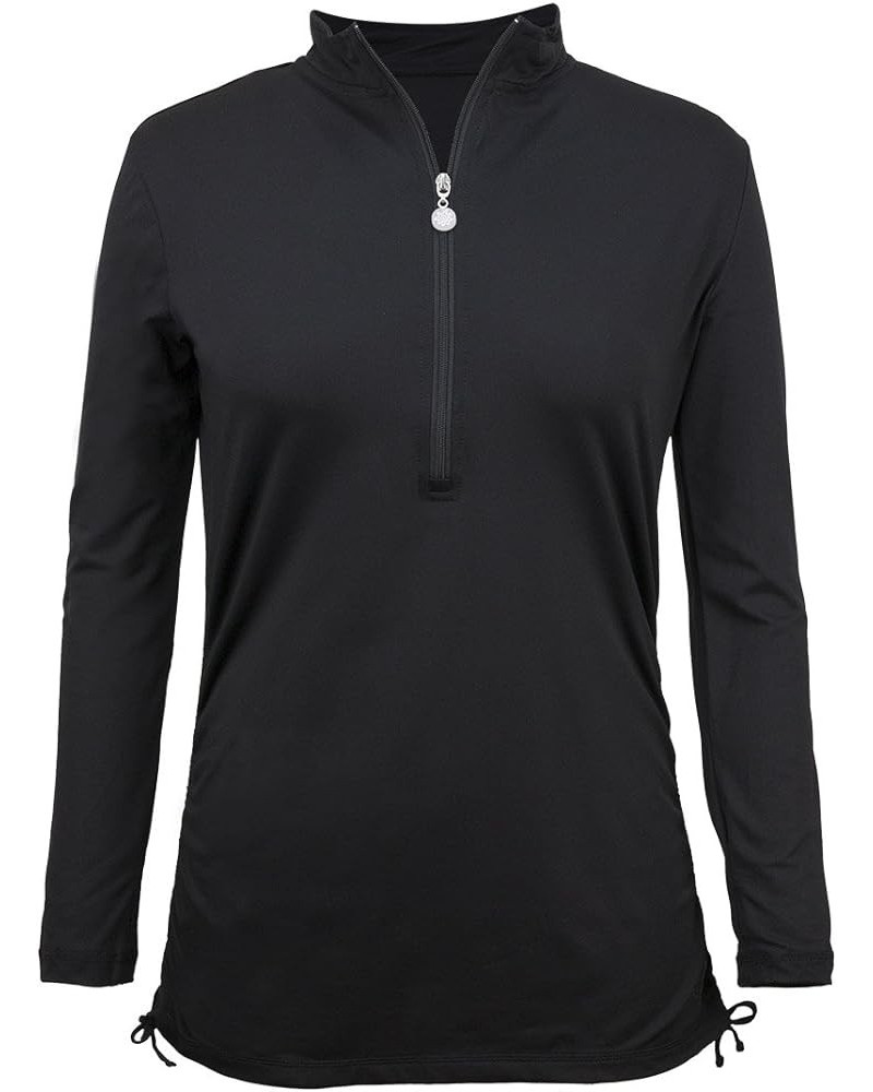 UPF 50+ Women's Long Sleeve Half-Zip Ruched Sun Shirt Black $34.28 Swimsuits