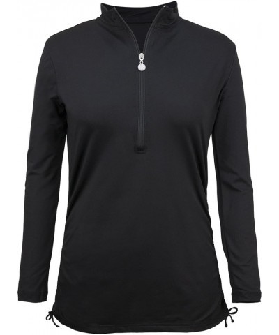 UPF 50+ Women's Long Sleeve Half-Zip Ruched Sun Shirt Black $34.28 Swimsuits