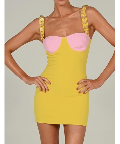 Women's Strap Cocktail Party Bandage Bodycon Dress Celebration Clubwear Wedding Guest Dresses B-yellow $40.69 Dresses