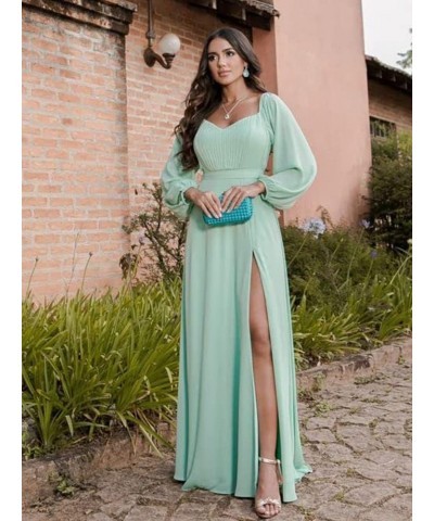 Long Sleeve Bridesmaid Dresses with Slit Off Shoulder Chiffon Formal Evening Party Gowns Olive Green $31.50 Dresses