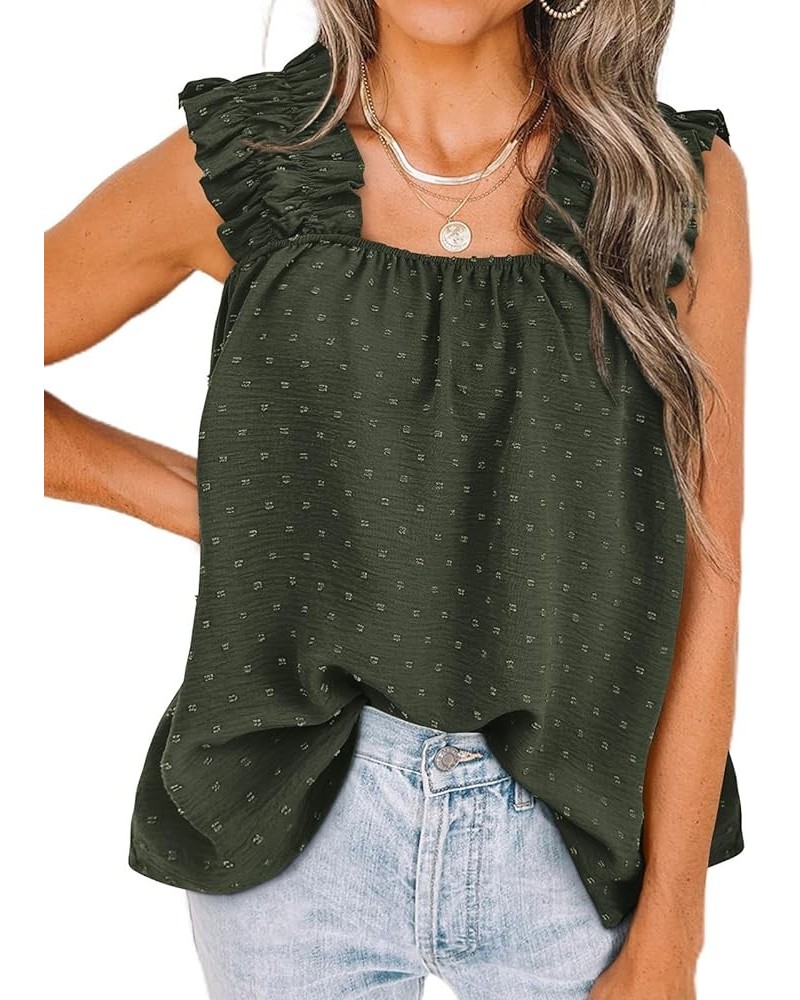 Boho Floral Tank Tops for Women, Shirred Straps Pleated Summer Casual Sleeveless Shirts Tops Beach Blouses X-army Green $10.4...