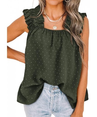 Boho Floral Tank Tops for Women, Shirred Straps Pleated Summer Casual Sleeveless Shirts Tops Beach Blouses X-army Green $10.4...