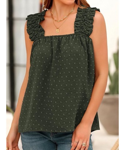 Boho Floral Tank Tops for Women, Shirred Straps Pleated Summer Casual Sleeveless Shirts Tops Beach Blouses X-army Green $10.4...