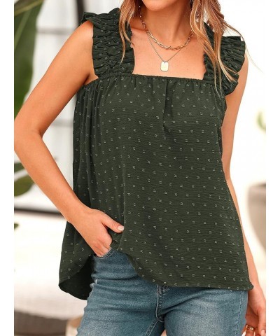 Boho Floral Tank Tops for Women, Shirred Straps Pleated Summer Casual Sleeveless Shirts Tops Beach Blouses X-army Green $10.4...