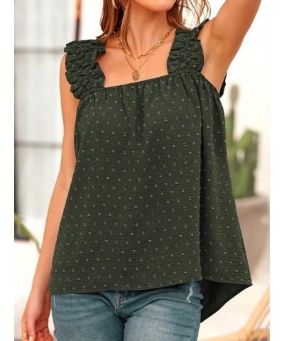 Boho Floral Tank Tops for Women, Shirred Straps Pleated Summer Casual Sleeveless Shirts Tops Beach Blouses X-army Green $10.4...