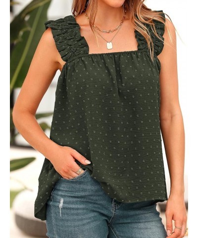 Boho Floral Tank Tops for Women, Shirred Straps Pleated Summer Casual Sleeveless Shirts Tops Beach Blouses X-army Green $10.4...