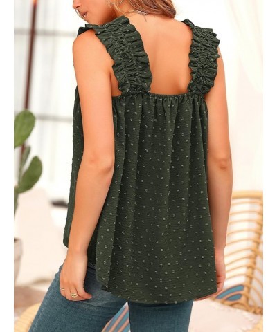 Boho Floral Tank Tops for Women, Shirred Straps Pleated Summer Casual Sleeveless Shirts Tops Beach Blouses X-army Green $10.4...