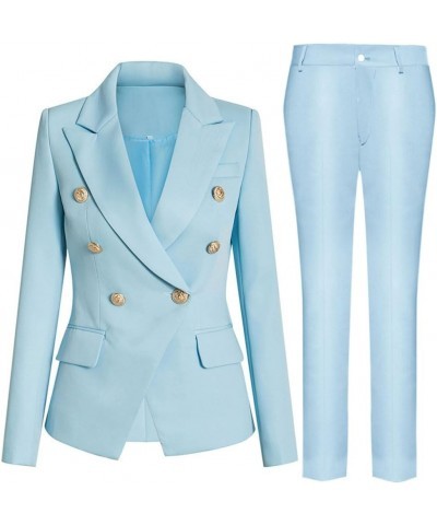 2 PC Double Breasted Office Lady Suit Notch Lapel Womens Suit for Work Professional Business Suit Light Blue $35.19 Suits