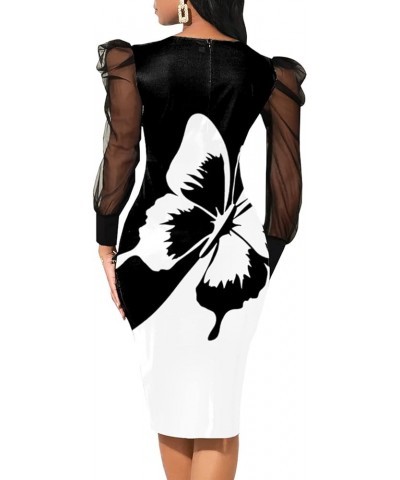 Women Sexy Bodycon Dresses Clubwear Elegant Crew Neck Long Sleeve Stretchy Pencil Cocktail Dress with Zipper Black Butterfly ...