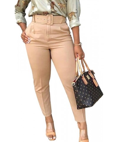 Women's High Waist Straight Trousers with Waistband Pockets Ankle Long Pants Khaki $23.39 Pants