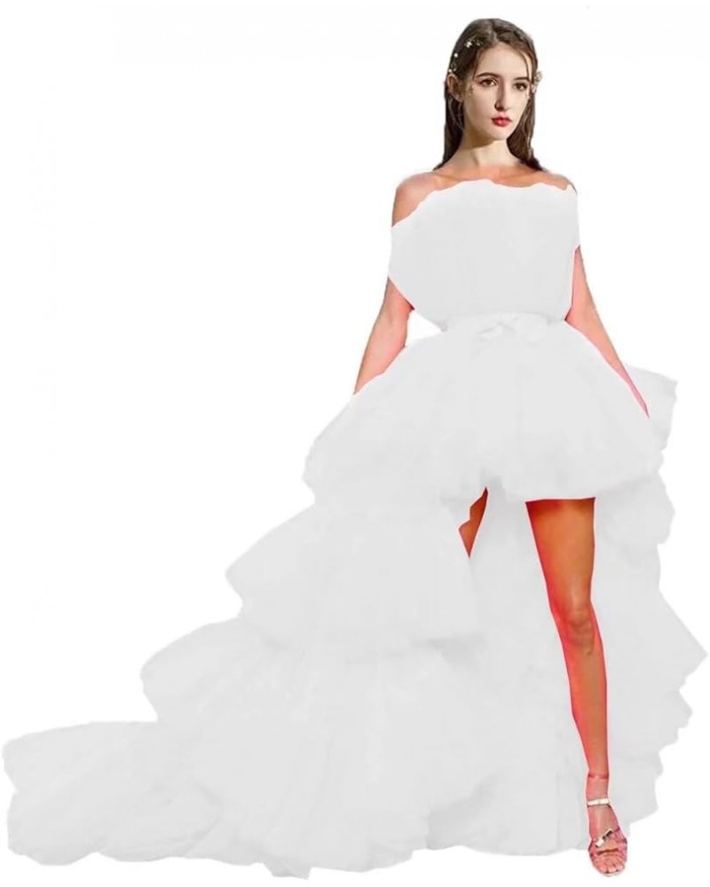 Women Tiered High Low Prom Dress Bow Sash Tulle Homecoming Pageant Dresses Long White $35.65 Dresses