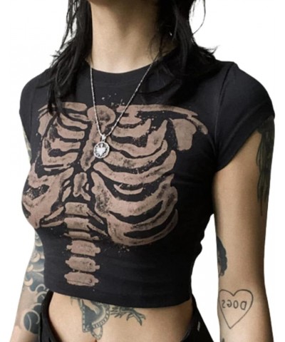 Y2k Tops Graphic Crop Tops Summer Tops Sexy Tops for Women Print Baby Tees Grunge T-Shirt for Women 2023 Black Skeleton $12.4...