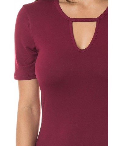 Women's Keyhole Short Sleeve Midi Bodycon Dress Casual Work Dresses Burgundy $14.81 Dresses