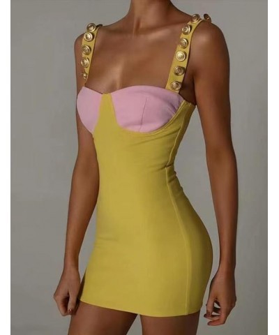 Women's Strap Cocktail Party Bandage Bodycon Dress Celebration Clubwear Wedding Guest Dresses B-yellow $40.69 Dresses