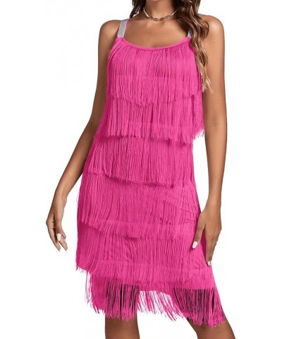 Women’s 1920s Flpper Dress Gatsby Sleeveless All Over Tassel Tiered Fringe Cocktail Party Dress Rose Red $24.90 Dresses