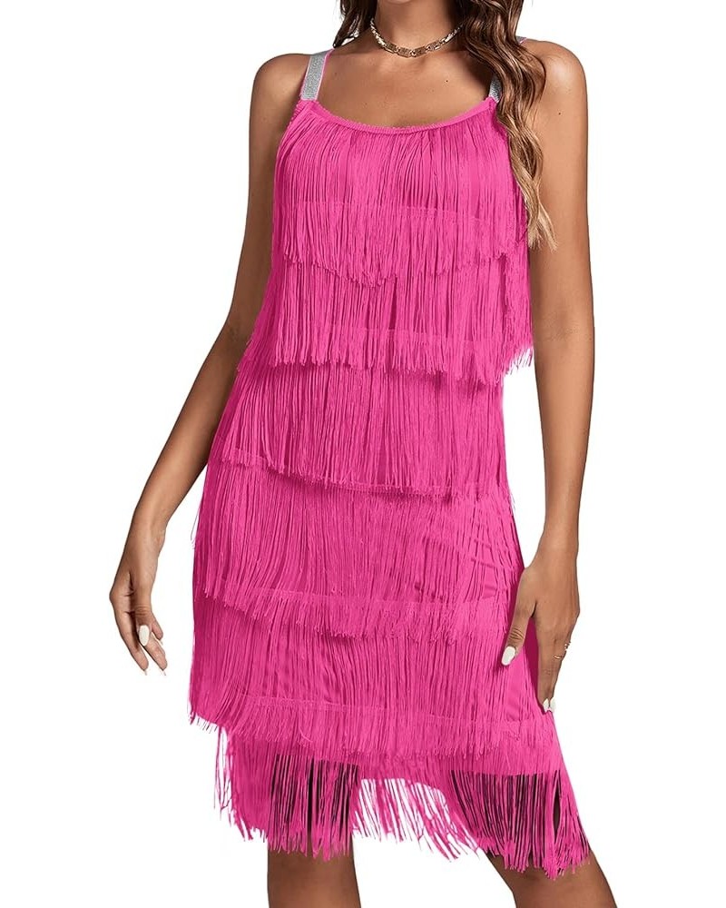 Women’s 1920s Flpper Dress Gatsby Sleeveless All Over Tassel Tiered Fringe Cocktail Party Dress Rose Red $24.90 Dresses