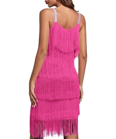 Women’s 1920s Flpper Dress Gatsby Sleeveless All Over Tassel Tiered Fringe Cocktail Party Dress Rose Red $24.90 Dresses