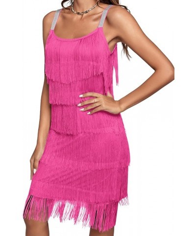 Women’s 1920s Flpper Dress Gatsby Sleeveless All Over Tassel Tiered Fringe Cocktail Party Dress Rose Red $24.90 Dresses