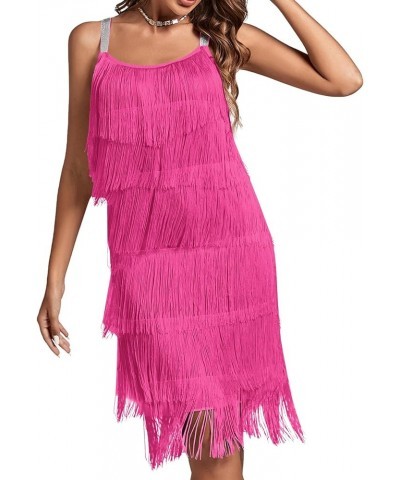 Women’s 1920s Flpper Dress Gatsby Sleeveless All Over Tassel Tiered Fringe Cocktail Party Dress Rose Red $24.90 Dresses