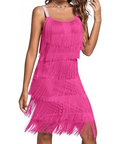 Women’s 1920s Flpper Dress Gatsby Sleeveless All Over Tassel Tiered Fringe Cocktail Party Dress Rose Red $24.90 Dresses