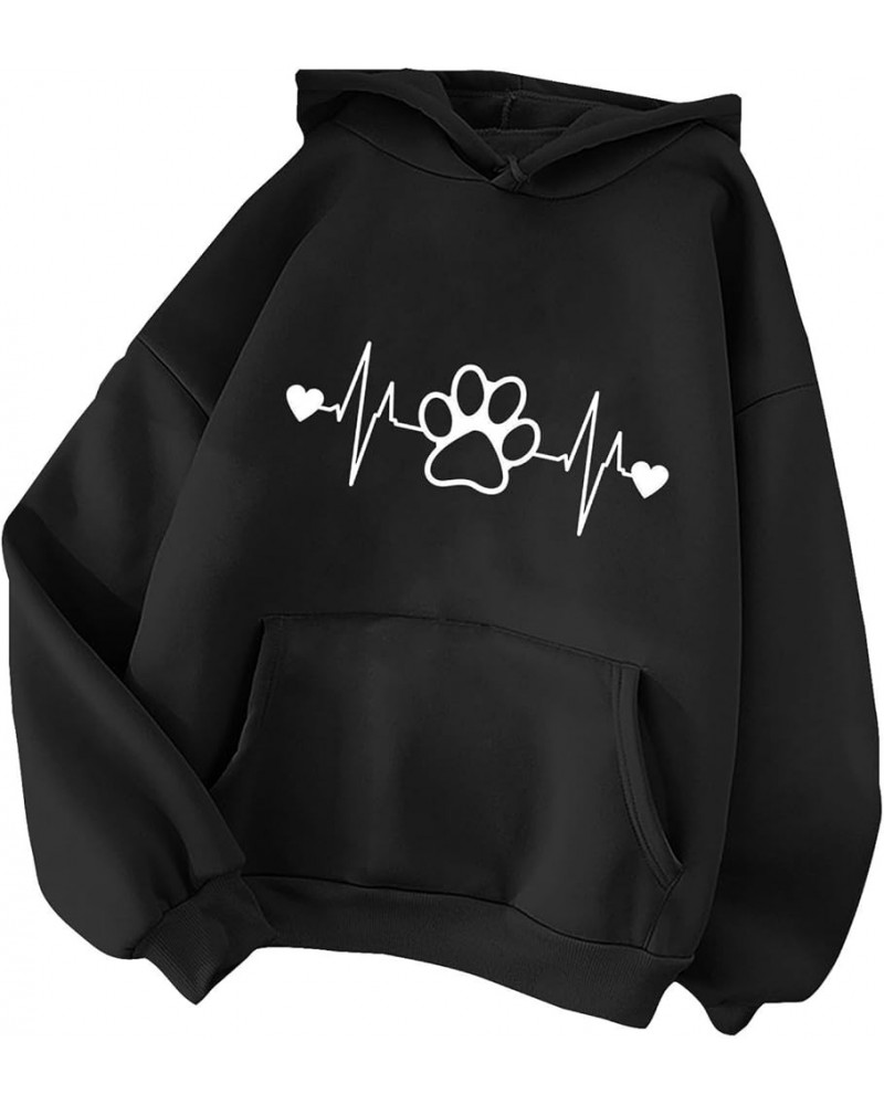 Hoodies for Women Cute Graphic Print Hooded Sweater Comfy Drawstring Pullover Loose Long Sleeve Hoodie with Pockets 01 Black ...