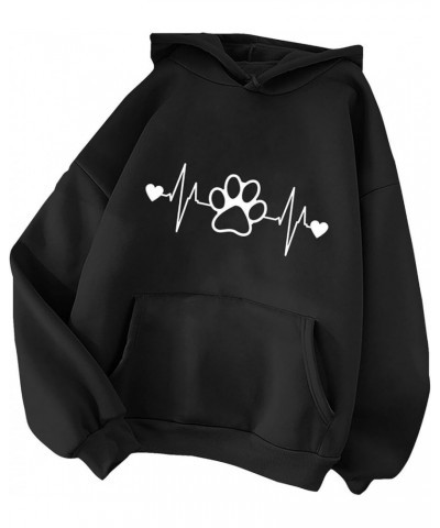 Hoodies for Women Cute Graphic Print Hooded Sweater Comfy Drawstring Pullover Loose Long Sleeve Hoodie with Pockets 01 Black ...