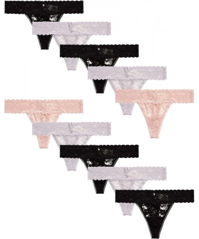 Women's Underwear - 10 Pack Stretch Microfiber Lace Thong Panties (S-XL) Rose Smoke/Black/Raindrops $18.19 Lingerie