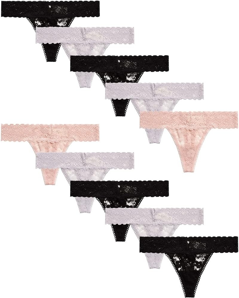 Women's Underwear - 10 Pack Stretch Microfiber Lace Thong Panties (S-XL) Rose Smoke/Black/Raindrops $18.19 Lingerie