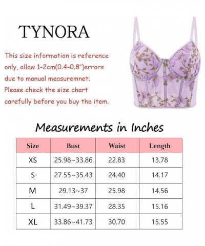 Women's Mesh Floral Embroidery Spaghetti Strap Cami Crop Tops Lace Trim Bralette Cami Bustier Top Nightclub Purple Butterfly ...