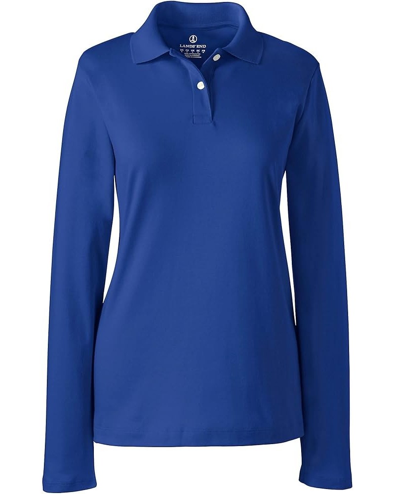 School Uniform Women's Long Sleeve Feminine Fit Interlock Polo Shirt Cobalt $14.68 Shirts