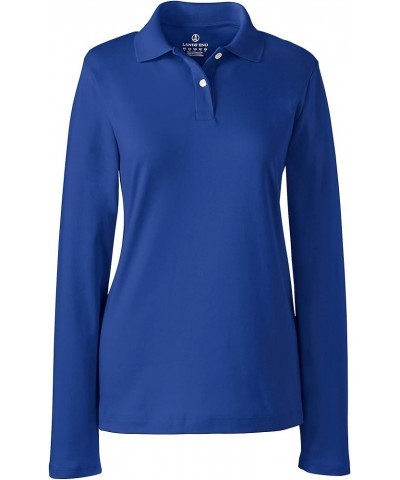 School Uniform Women's Long Sleeve Feminine Fit Interlock Polo Shirt Cobalt $14.68 Shirts