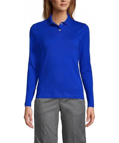 School Uniform Women's Long Sleeve Feminine Fit Interlock Polo Shirt Cobalt $14.68 Shirts