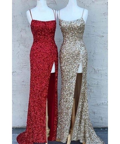 Spaghetti Straps Prom Dress with Slit Womens Dresses Long Evening Party Formal Gowns Sequin Prom Dresses Fuchsia $27.53 Dresses