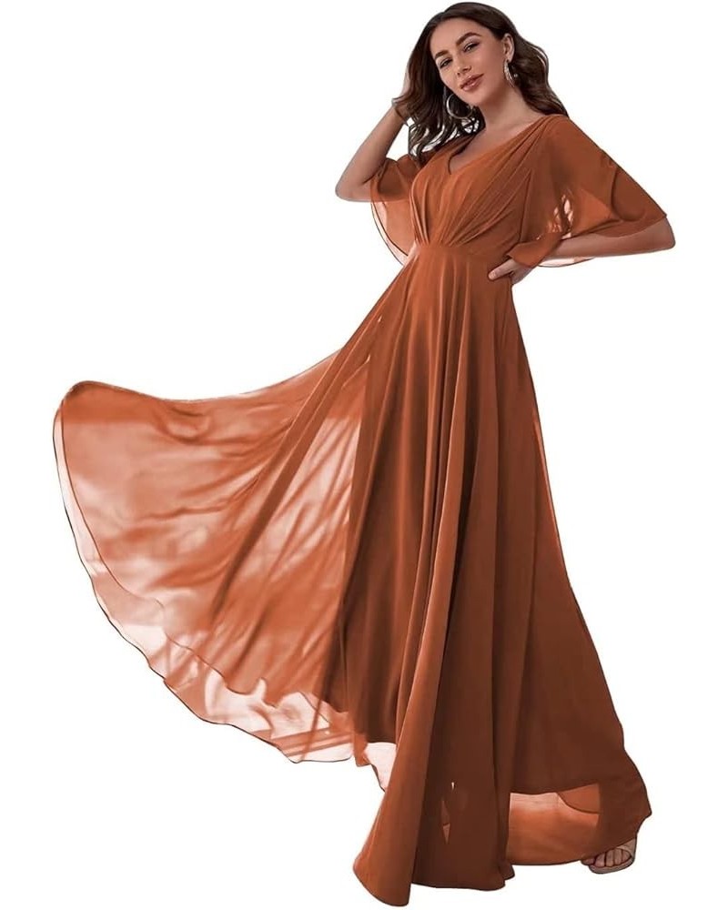 Batwing Sleeve Bridesmaid Dresses Long Chiffon Party Gowns Pleats Formal Elegant Dresses with Pockets SD097 Burnt Orange $27....