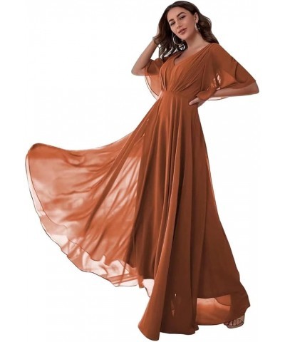 Batwing Sleeve Bridesmaid Dresses Long Chiffon Party Gowns Pleats Formal Elegant Dresses with Pockets SD097 Burnt Orange $27....