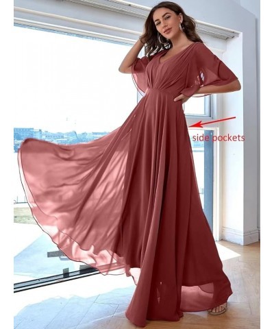 Batwing Sleeve Bridesmaid Dresses Long Chiffon Party Gowns Pleats Formal Elegant Dresses with Pockets SD097 Burnt Orange $27....