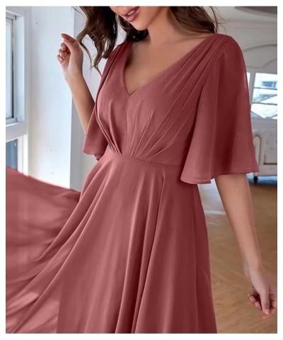 Batwing Sleeve Bridesmaid Dresses Long Chiffon Party Gowns Pleats Formal Elegant Dresses with Pockets SD097 Burnt Orange $27....