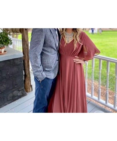 Batwing Sleeve Bridesmaid Dresses Long Chiffon Party Gowns Pleats Formal Elegant Dresses with Pockets SD097 Burnt Orange $27....