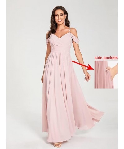 Off Shoulder Chiffon Bridesmaid Dresses Spaghetti Strap V Neck Pleated Formal Evening Dress with Slit Grass Green $31.20 Dresses