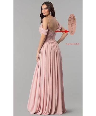 Off Shoulder Chiffon Bridesmaid Dresses Spaghetti Strap V Neck Pleated Formal Evening Dress with Slit Grass Green $31.20 Dresses