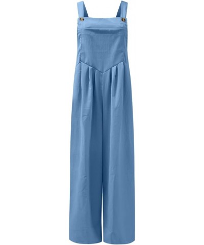 Women's Bib Rompers Summer Fall Casual Loose Sleeveless Button Jumpsuits High Waisted Baggy Wide Leg Pockets Jumpsuits A-blue...