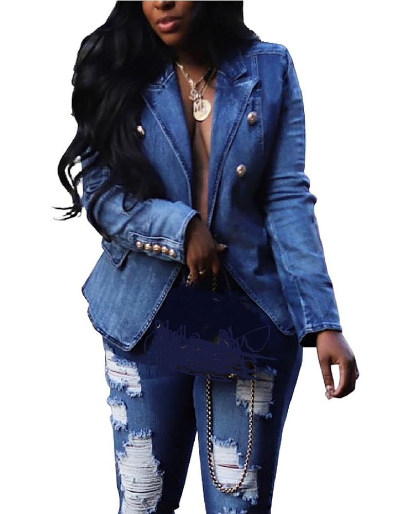 Molsiry Women Casual Denim Jacket Long Sleeve Work Double Breasted Jean Blazer Peplum Coat 2023 Dblue $22.95 Jackets