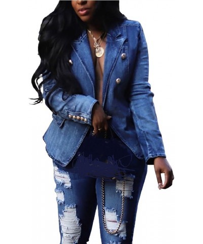 Molsiry Women Casual Denim Jacket Long Sleeve Work Double Breasted Jean Blazer Peplum Coat 2023 Dblue $22.95 Jackets