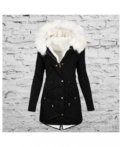 Women's Winter Coats Trendy Plus Size Fleece Lined Long Jackets Fur Hooded Snow Parka Thicken Warm Outerwear with Pockets 07-...