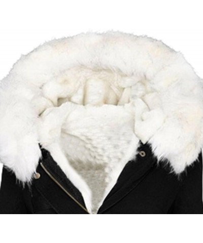 Women's Winter Coats Trendy Plus Size Fleece Lined Long Jackets Fur Hooded Snow Parka Thicken Warm Outerwear with Pockets 07-...