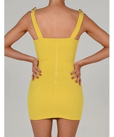 Women's Strap Cocktail Party Bandage Bodycon Dress Celebration Clubwear Wedding Guest Dresses B-yellow $40.69 Dresses